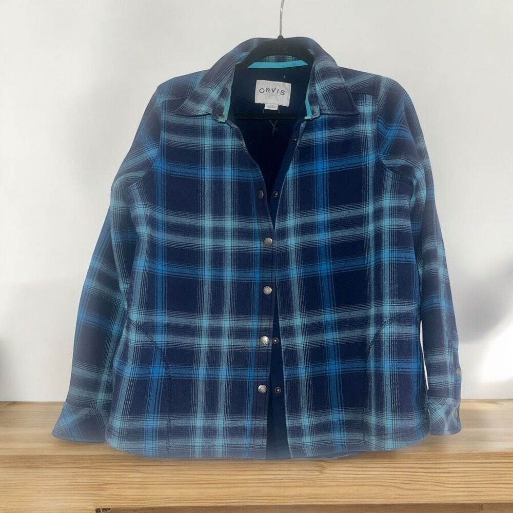 ✨Orvis Womens Fleece Lined Blue Flannel Shirt Sz Large Jacket✨ - Picture 2 of 5
